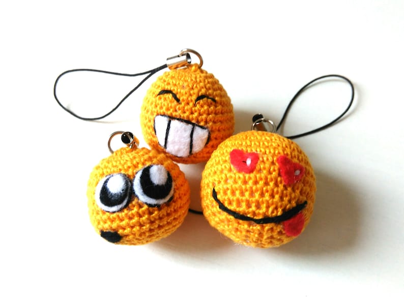 Emoji birthday party favors Crochet emoji keychain Yellow Etsy