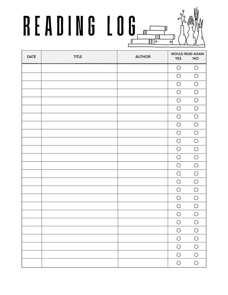 Printable Book Log & Monthly Reading Tracker - Etsy