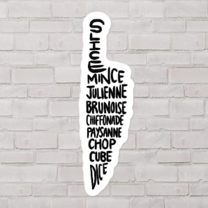 Chef's Knife Word Cloud STICKER - Adesivo de Chef, Adesivo de Cozinha, Presente de Chef, Presente de Chef Único, Presente de Cozinha Único, Presente de Faca, Faca