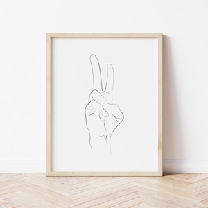 Peace Hand Drawing Art Print, Boho Wall Decor, Minimal Print, Art Prints, Downloadable Prints, Hand Sign Wall Art, Office Wall Print