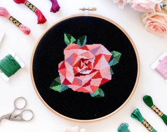 Rose Cross Stitch Pattern PDF | Modern Floral Design