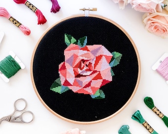 Rose Cross Stitch Pattern PDF | Modern Floral Design