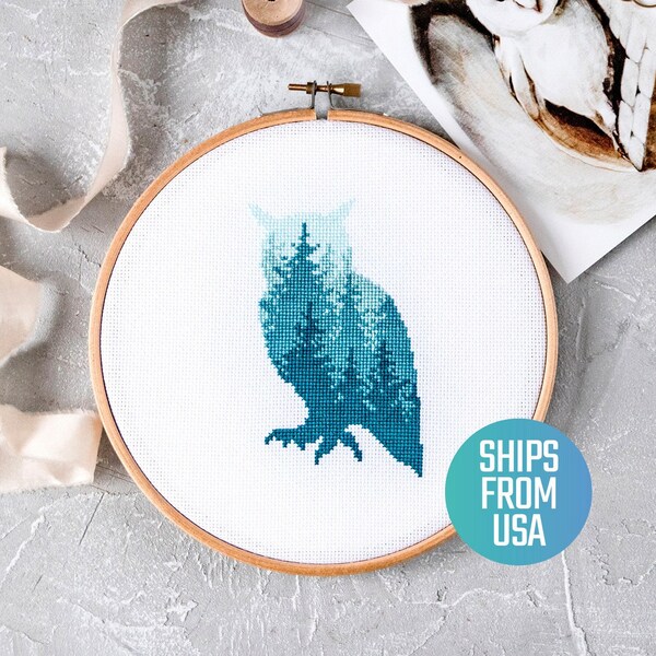 Owl Silhouette - Bird Cross Stitch Kit for Beginners, Easy Embroidery Kit