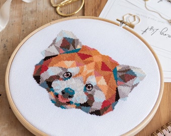 Red Panda Modern Cross Stitch Pattern PDF - Unique Geometric Design, Easy to read Printable Chart