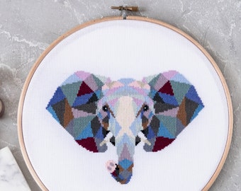 Elephant Cross Stitch Pattern PDF | Unique Geometric Design