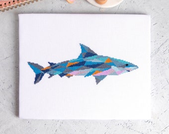 Shark Cross Stitch Pattern PDF | Modern Animal Embroidery Designs to Download