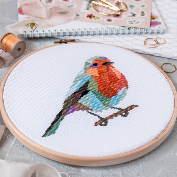 Robin Cross Stitch Pattern PDF - Modern Bird Embroidery, Easy to Read Printable File