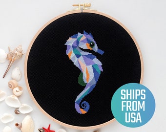 Cross Stitch Kit Seahorse - Modern Nautical Embroidery Kit