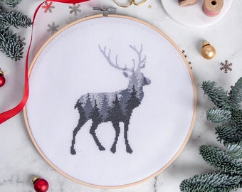 Cross Stitch Pattern Christmas Deer - Modern Embroidery Design