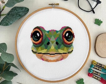 Frog Cross Stitch Pattern PDF - Modern and Unique Geometric Hand Embroidery Design for Both Beginners and Experienced Stitchers.