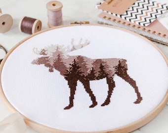 Moose Cross Stitch Pattern PDF to Download | Animal Hand Embroidery Design for Beginners