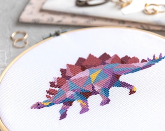 Stegosaurus Dinosaur Cross Stitch Pattern PDF | Modern Embroidery Designs for Beginners