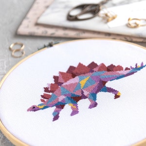 Stegosaurus Dinosaur Cross Stitch Pattern PDF | Modern Embroidery Designs for Beginners