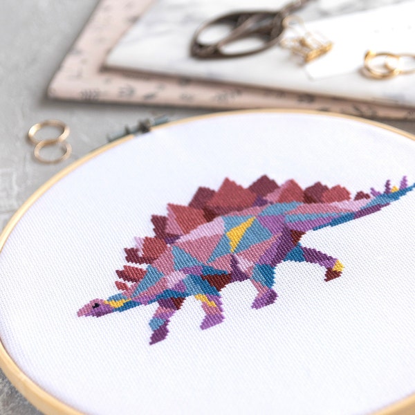 Stegosaurus Dinosaur Cross Stitch Pattern PDF | Modern Embroidery Designs for Beginners
