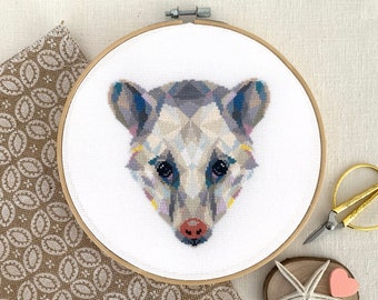 Opossum Cross Stitch Pattern PDF - Modern Geometric Animal Hand Embroidery Design, Easy-to-read Counted Xstitch Chart, Fun DIY Project