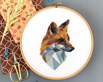 Geometric Fox Cross Stitch Pattern PDF - Modern Animal Hand Embroidery Design, Easy-to read Pattern Keeper Compatible Counted Xstitch Chart