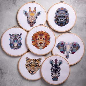 7つのクロスステッチパターンバンドル - アフリカの動物の刺繍デザイン