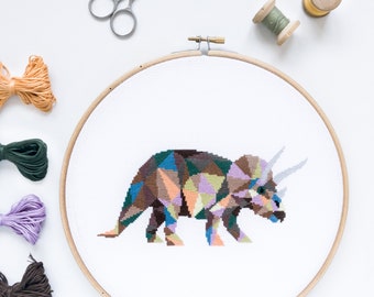 Triceratops Cross Stitch Pattern Modern Nursery Dinosaur Embroidery Design