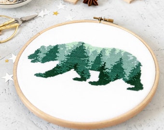 Bear Cross Stitch Pattern PDF to Download | Animal Hand Embroidery Design