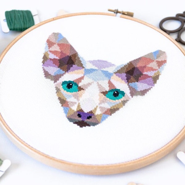 Cross Stitch Pattern Cat, Sphynx Cat Embroidery, Cat Lady Gifts, Modern Cross Stitch Chart, Low Poly Design, PDF Format, Instant Download