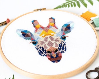 Giraffe Cross Stitch patroon PDF - Modern dier borduurontwerp om te downloaden