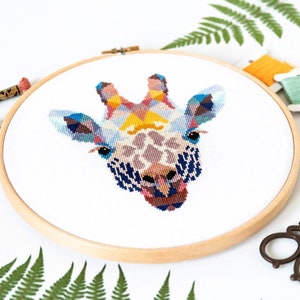 Giraffe Cross Stitch Pattern PDF - Modern Animal Embroidery Design to Download
