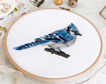 Blue Jay Bird Cross Stitch Pattern PDF -  Unique Geometric Design, Easy to Read Printable Chart