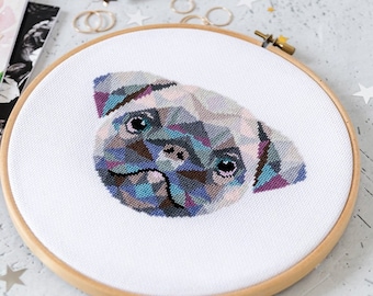 Pug Cross Stitch Pattern PDF | Modern Dog Embroidery Design