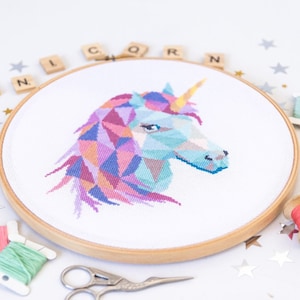 Geometric Unicorn Cross Stitch Pattern PDF | Nursery Embroidery Design to Download