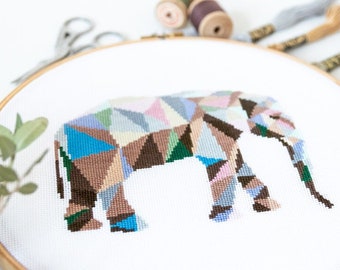 Elephant Cross Stitch Pattern PDF | Modern Animal Embroidery Designs to Download