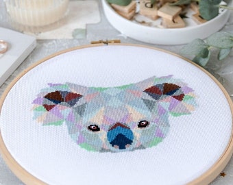 Koala Cross Stitch Pattern PDF - Modern Unique Geometric Design, Good for Beginners