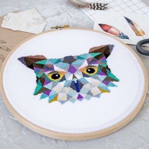 Owl Cross Stitch Pattern PDF - Modern Bright Bird Design, Good for Both Beginners and Advanced