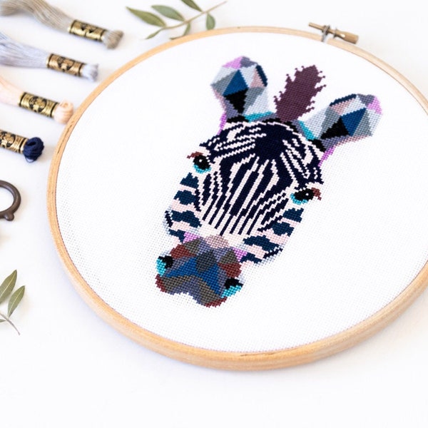 Geometric Zebra Modern Cross Stitch Pattern PDF