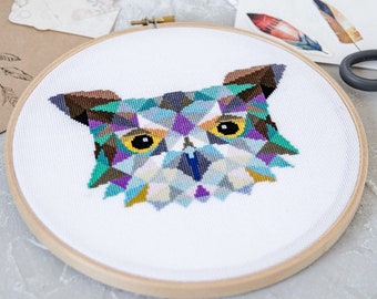 Owl Cross Stitch Pattern PDF - Modern Bright Bird Design, Good for Both Beginners and Advanced