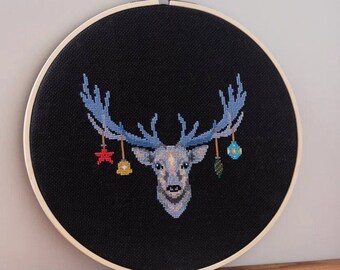 Christmas Deer Cross Stitch PDF Pattern - Modern Holiday Embroidery Design, Easy to Follow Chart