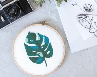 Cross Stitch Pattern Modern - Monstera Leaf, Home Plants Counted Cross Stitch Chart, Leaves Embroidery Pattern, PDF Format, Instant Download