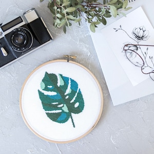 Modern Monstera cross stitch pattern Modern cross stitch PDF