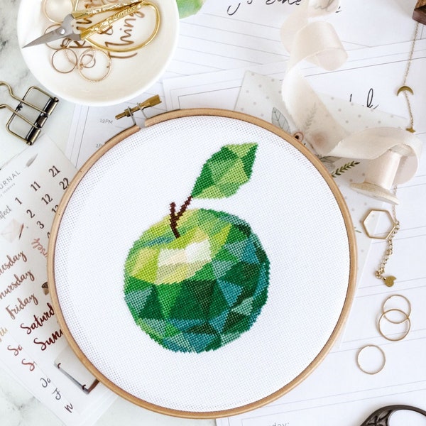Green Apple Cross Stitch Etsy