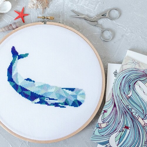 Geometric Dolphin cross stitch pattern instant download easy diy gift hoop art decor cute modern baby nursery fish counted cross stitch