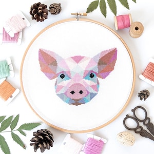 Pig Cross Stitch Pattern PDF | Modern Animal Embroidery Designs to Download