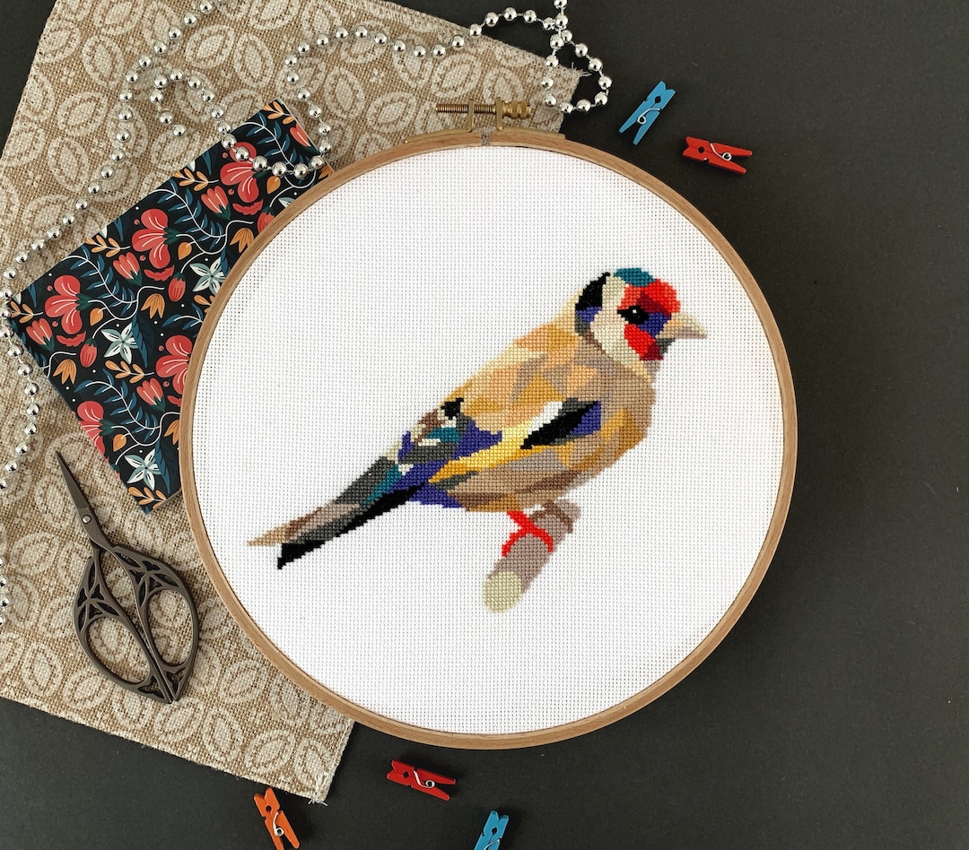 Goldfinch Bird Cross Stitch Pattern PDF Modern Unique Geometric Design