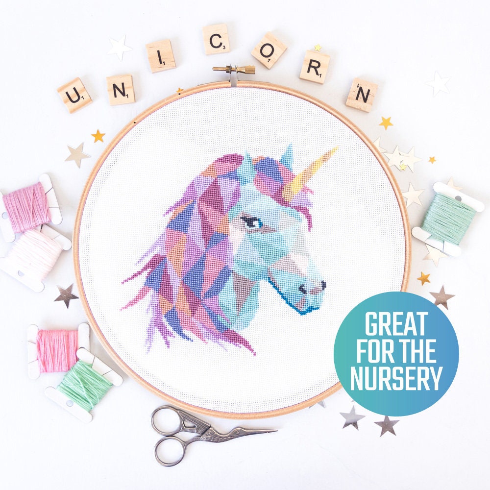Unicorn Cross Stitch Pattern PDF, Geometric Cross Stitch, Unicorn Emb…