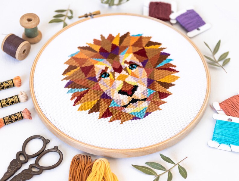 Geometric Lion Cross Stitch Pattern PDF Modern Embroidery Etsy