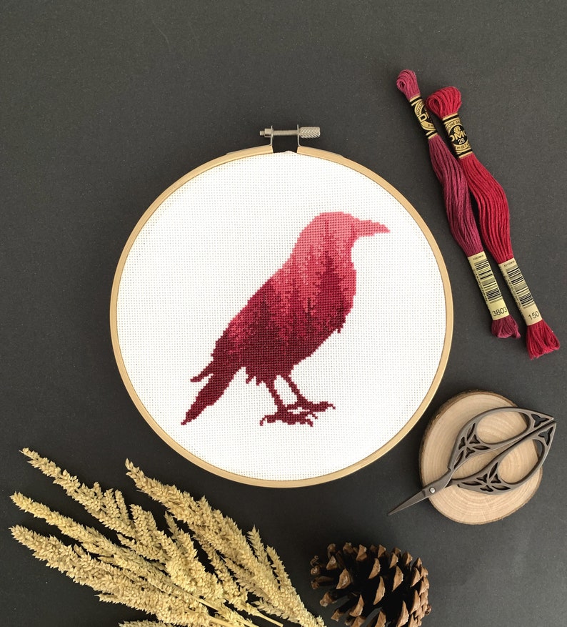 Free Raven Forest Silhouette Cross Stitch Pattern Complimentary Digital PDF Hand Embroidery Design to Download image 1