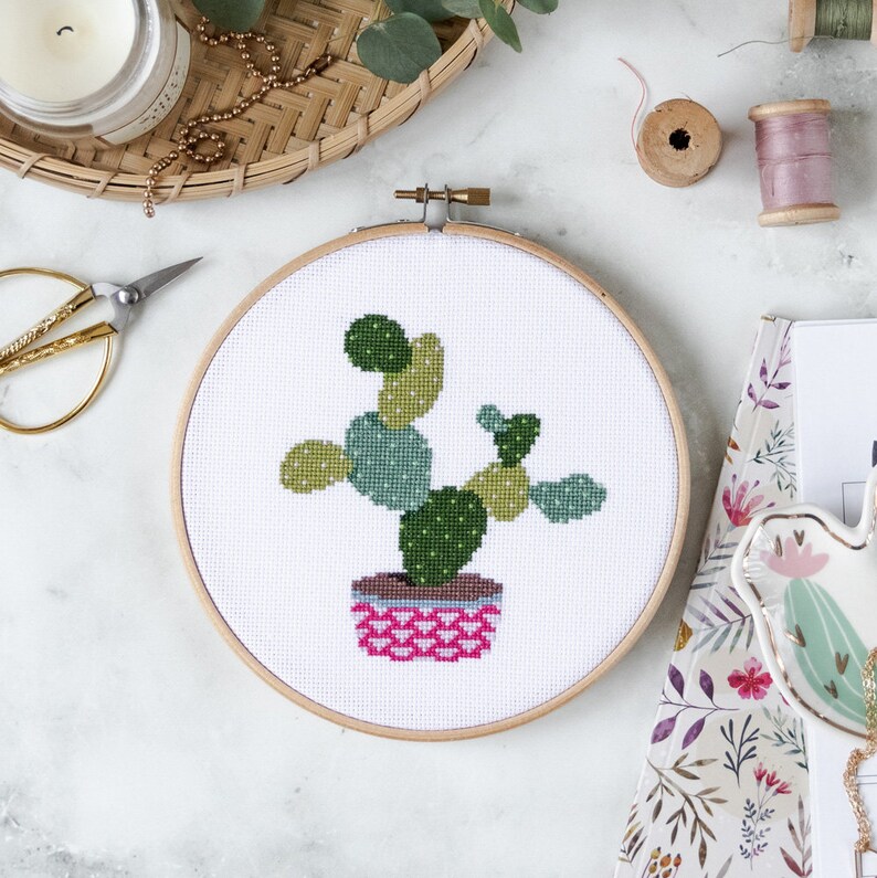 Opuntia Cactus Cross Stitch Pattern PDF image 1