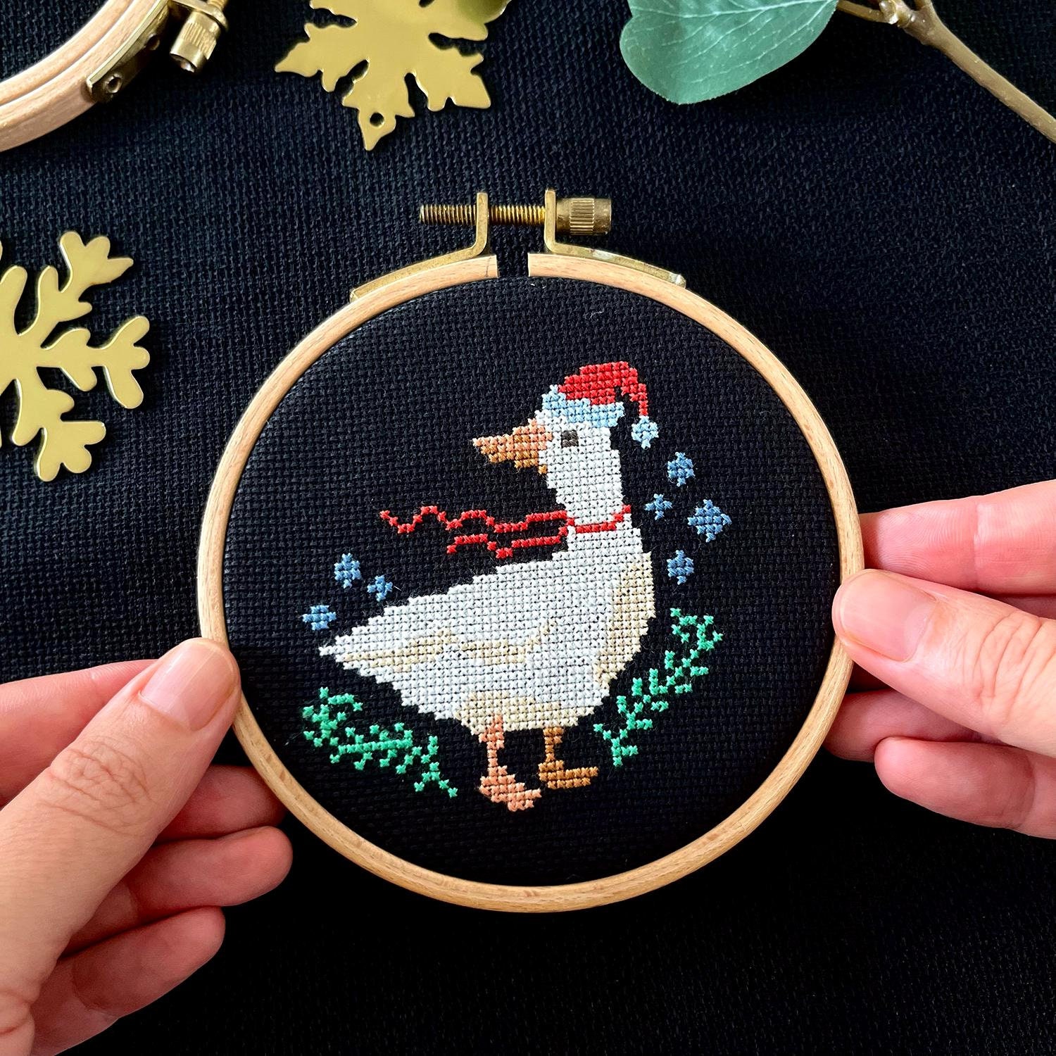 Christmas Goose Cross Stitch PDF Pattern - Small, Quick, and Easy DIY Last-Minute Festive Craft Project