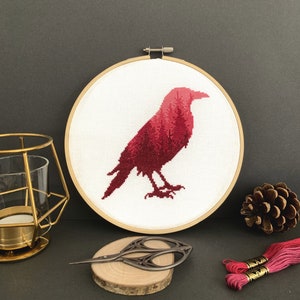 Free Raven Forest Silhouette Cross Stitch Pattern Complimentary Digital PDF Hand Embroidery Design to Download image 2