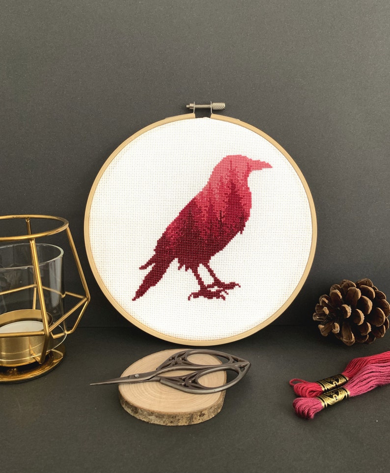 Free Raven Forest Silhouette Cross Stitch Pattern Complimentary Digital PDF Hand Embroidery Design to Download image 2