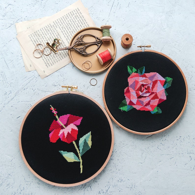 Rose Cross Stitch Pattern PDF Modern Floral Design image 3