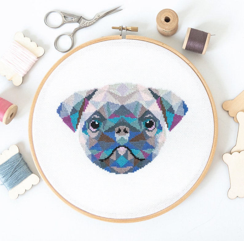 Pug Cross Stitch Pattern Geometric Cross Stitch Cute Pug Etsy